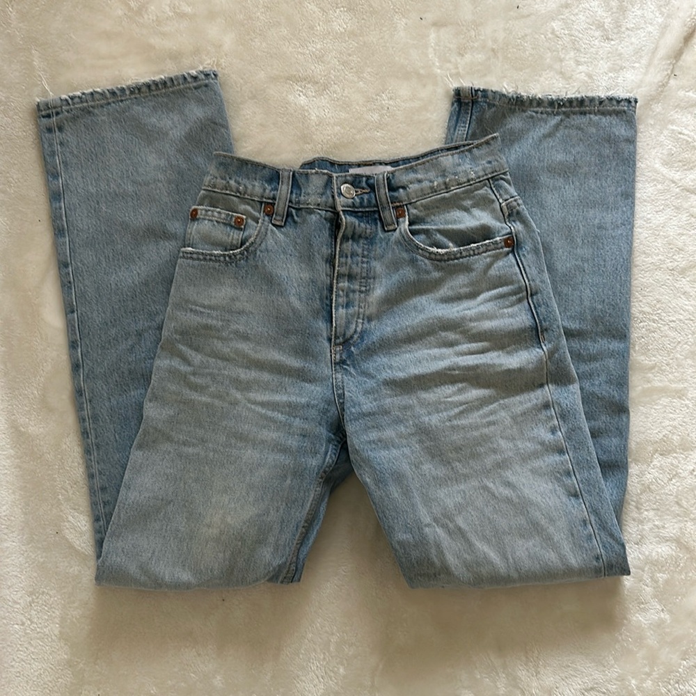 zara straight leg jeans, medium wash size 23